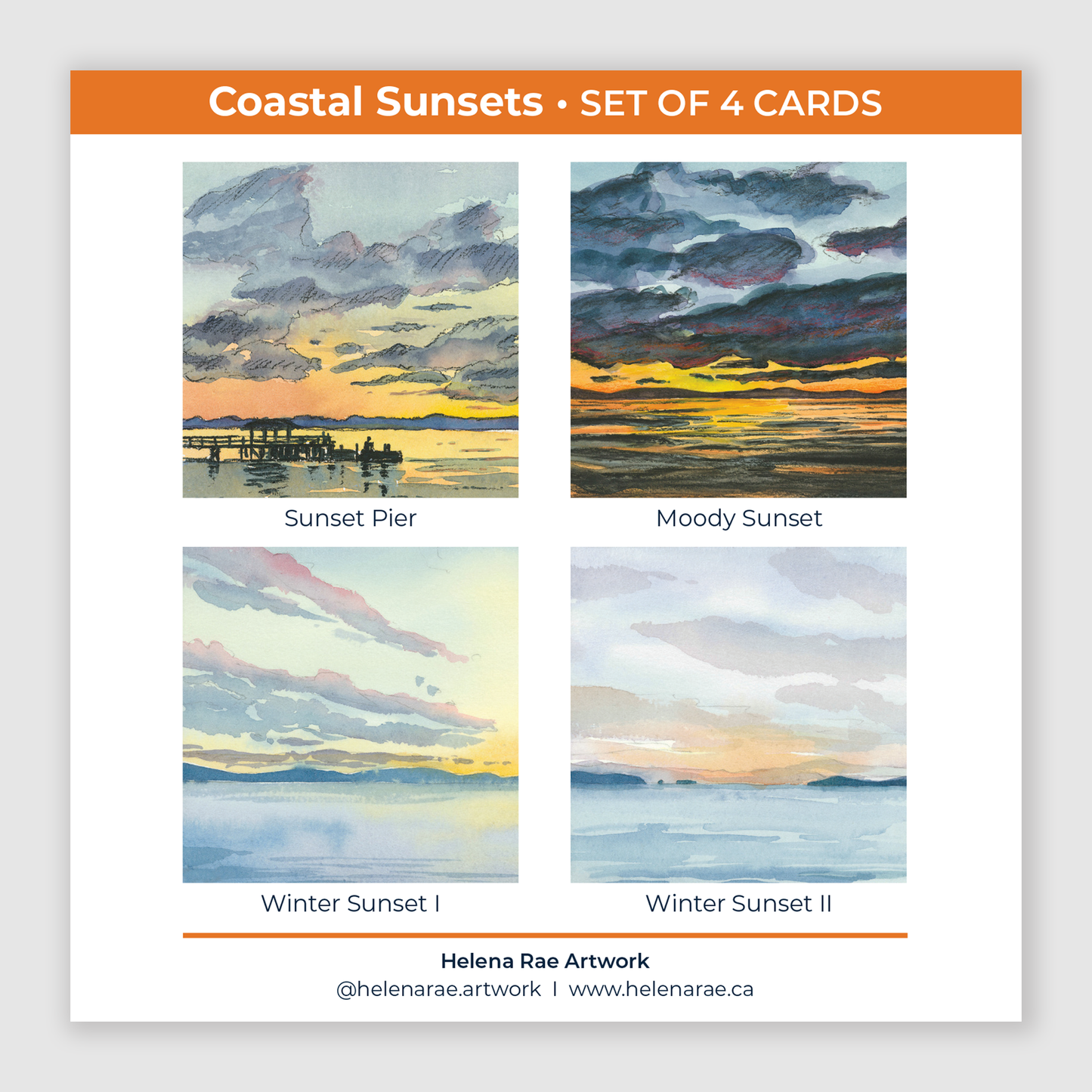 Coastal Sunsets - set of 4 cards