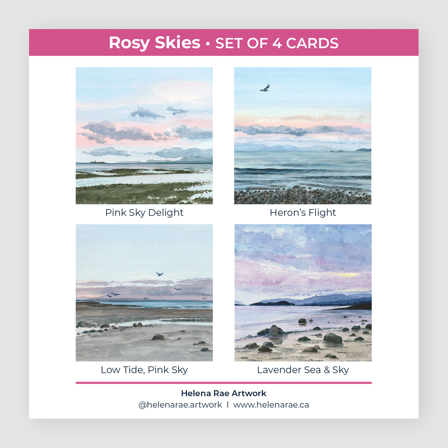 Rosy Skies - set of 4 cards